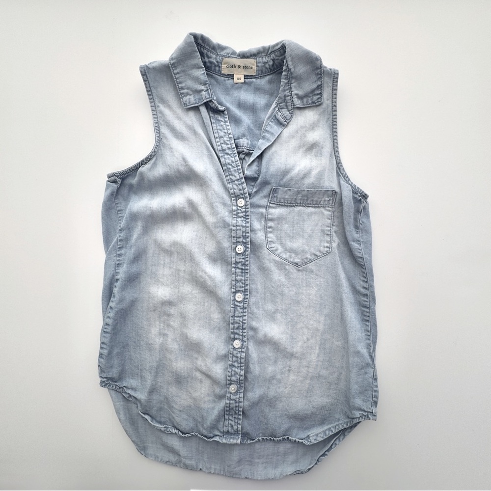 cloth & stone Sleeveless Chambray Denim-Look Button-Down Shirt Lyocell Womens XS
